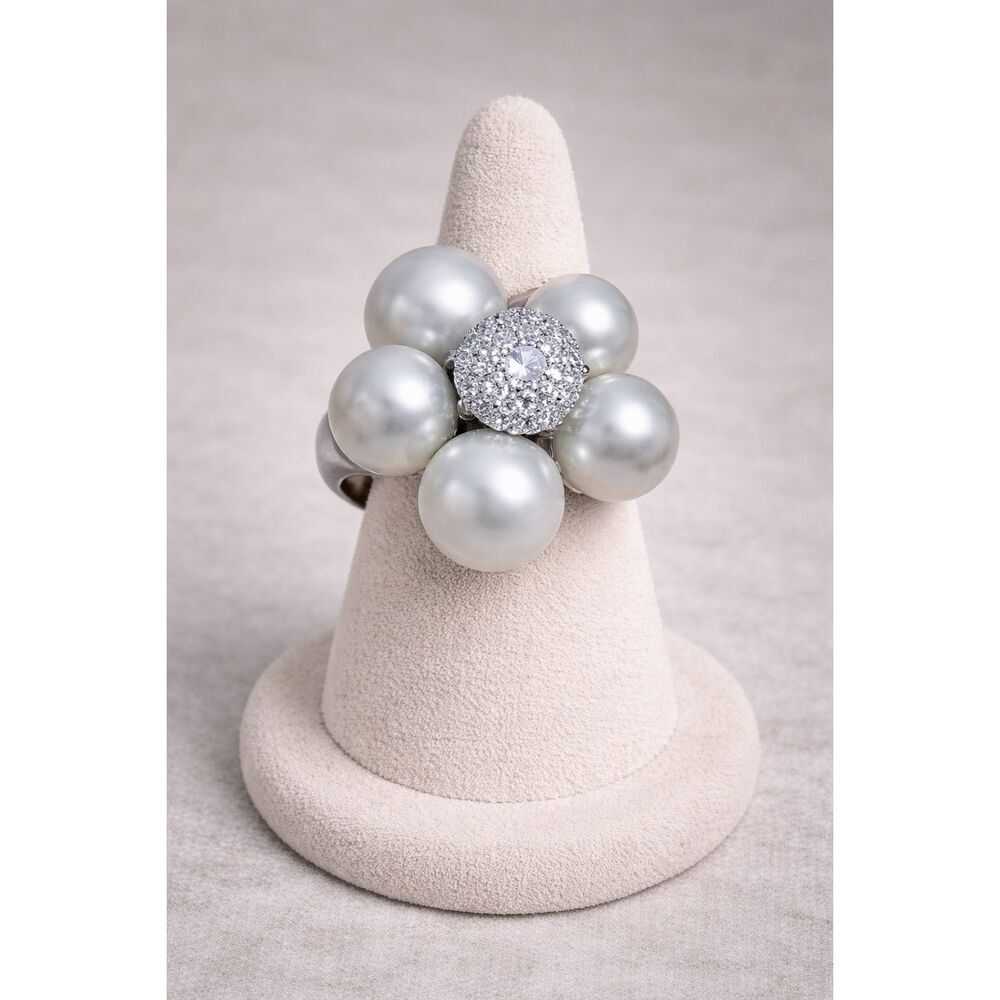 Belle Etoile Indulgence Ring | Sterling Silver, Pearl & CZ | Size 7.5